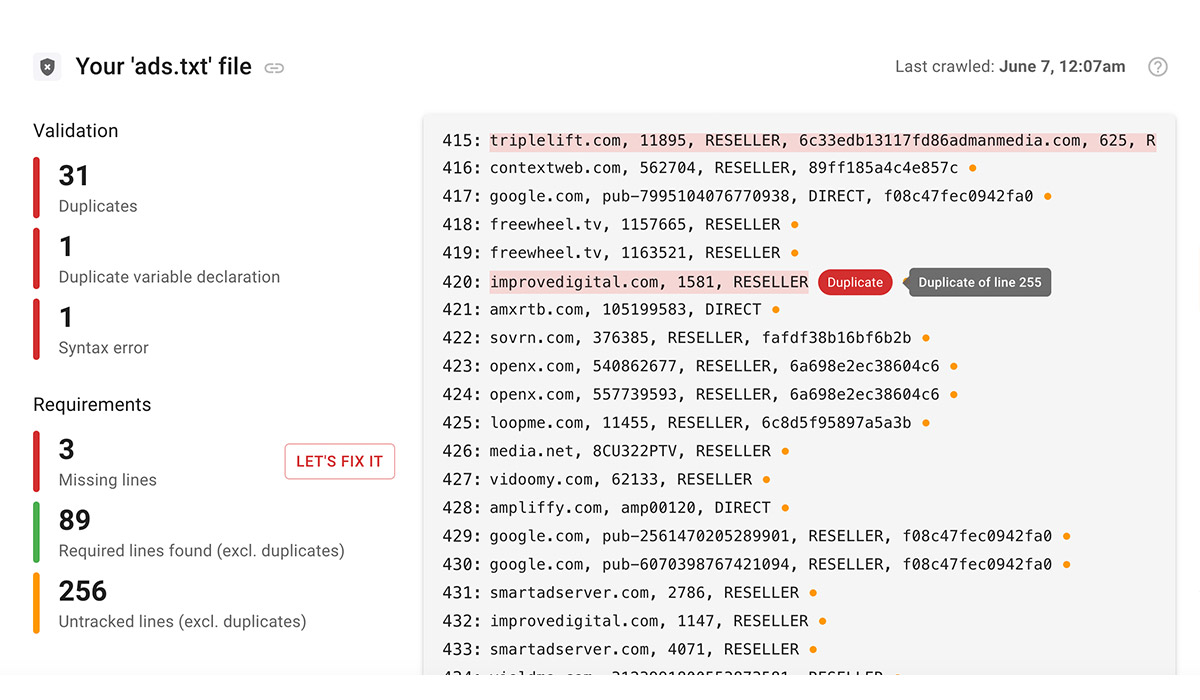 Your Ads.txt Lines